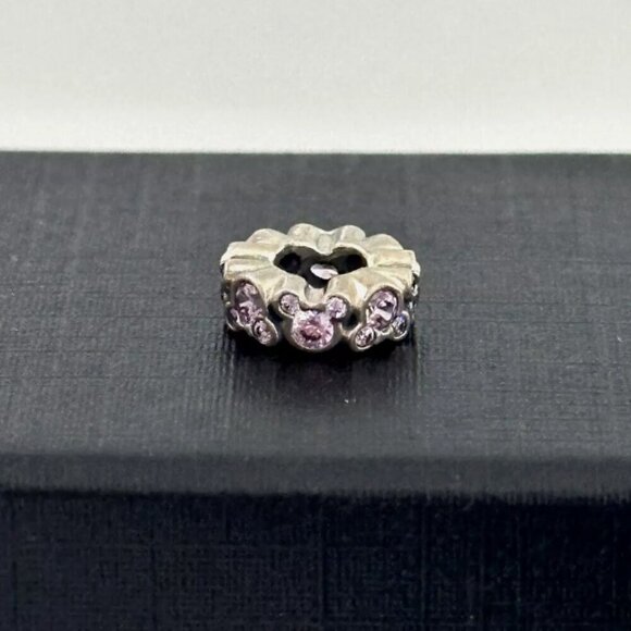 Pandora Disney Mickey All Around Pink CZ Ears Rare Spacer Bead Charm - Picture 6 of 7